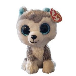 Ty Beanie Boos 6 INCH Slush GREY AND WHITE HUSKY SMALL Plush Animal Toy GUC